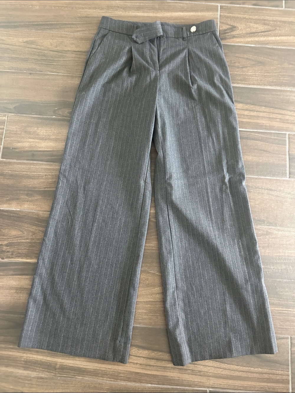 WHBM High-Waist Wide Leg Pinstripe Dress Pants in Charcoal 6